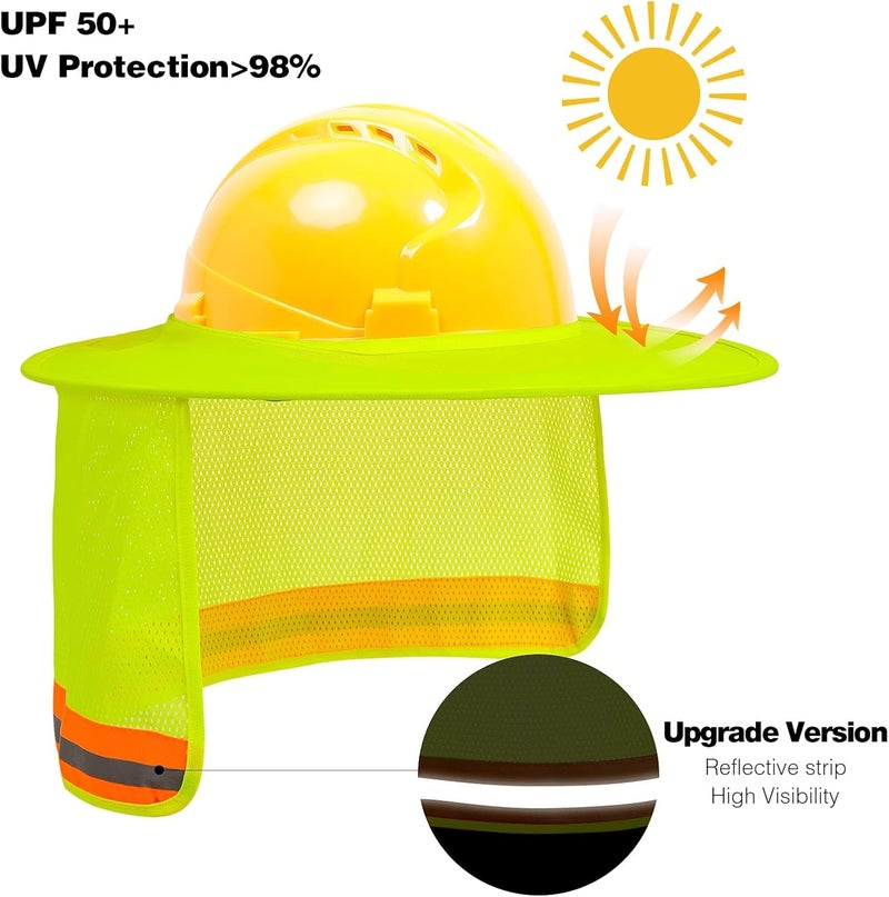 TCCFCCT Sun Shade, Full Brim Mesh Neck Sun Shield, High Visibility Visor Neck Protection and Bandana Headband Face Scarf, Hard Hat Accessories, 2 Packs, Yellow - Image 3